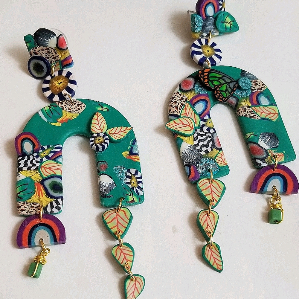 Polymer clay drop earrings - Picture 4 of 6